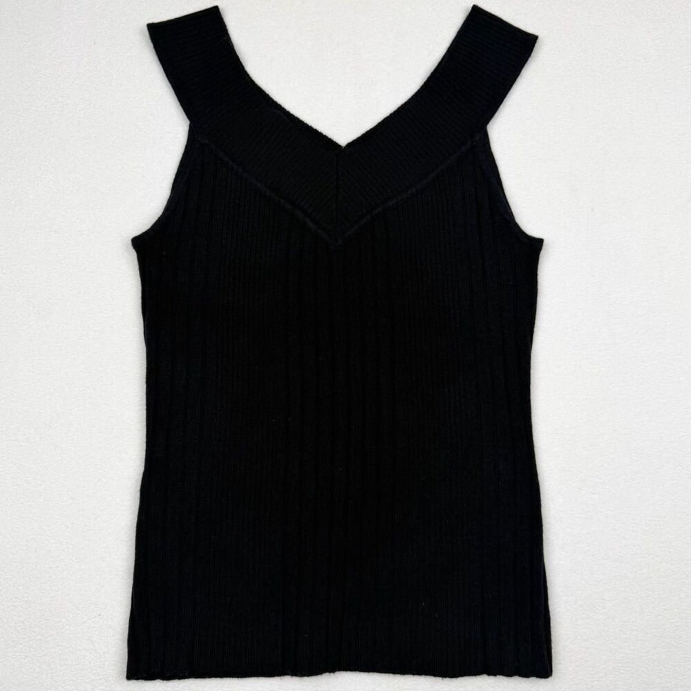 Vtg Y2K Xhilaration Black Ribbed Knit V-Neck Sleeveless Sweater Tank Top Small